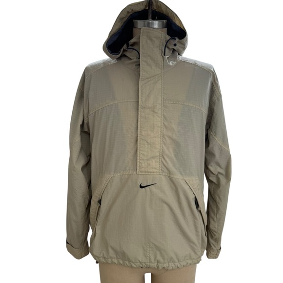 Vintage Nike Center Check Anorak Jacket Pullover Windbreaker Hooded Mens Medium - Picture 1 of 12